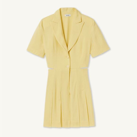 Sandro Minimalist Butter Yellow Tailored Pleated Cut Out Dress Size XS - Picture 2 of 12